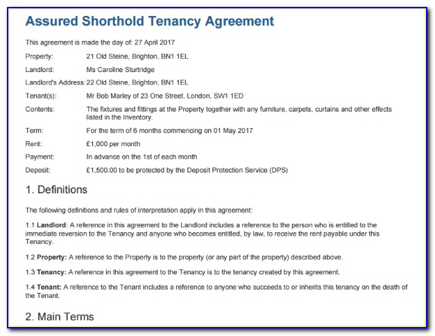 Simple Assured Shorthold Tenancy Agreement Template Word