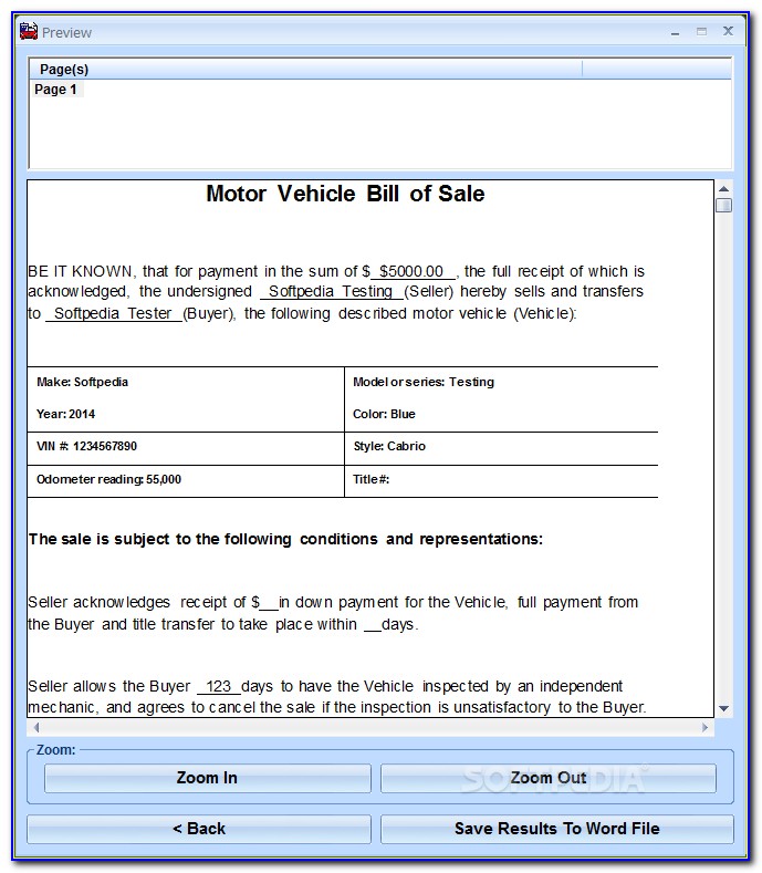 Texas Auto Bill Of Sale Template