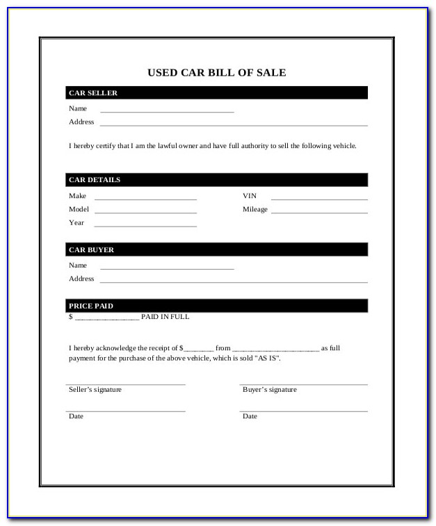 Vehicle Bill Of Sale Template Fillable Pdf Canada
