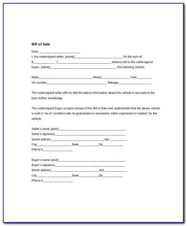 Vehicle Bill Of Sale Template Fillable Pdf Florida
