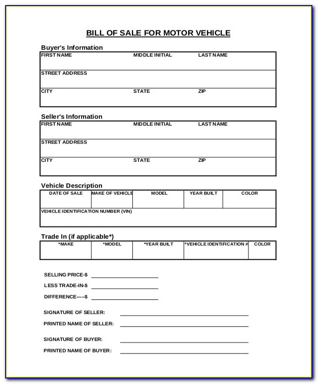 Vehicle Bill Of Sale Template Fillable Pdf Free