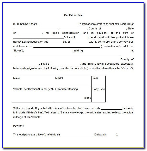 Vehicle Bill Of Sale Template Fillable Pdf Texas