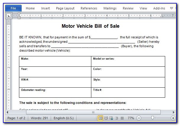 Vehicle Bill Of Sale Template Texas
