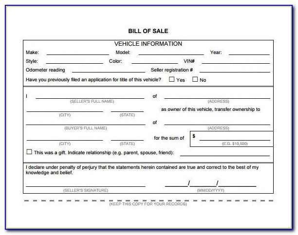 Vehicle Bill Of Sale Template Word 2003