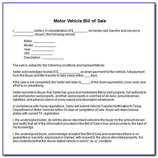 Vehicle Bill Of Sale Template Word Canada