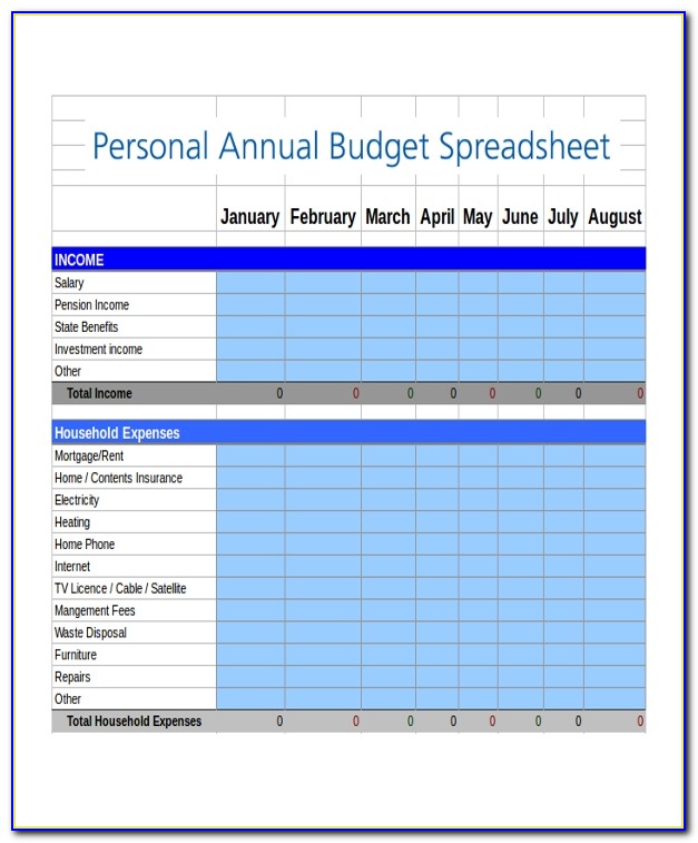 Yearly Home Budget Excel Template