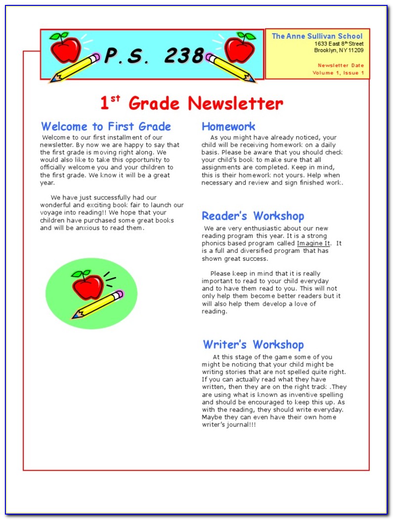 1 St Grade Weekly Newsletter Template