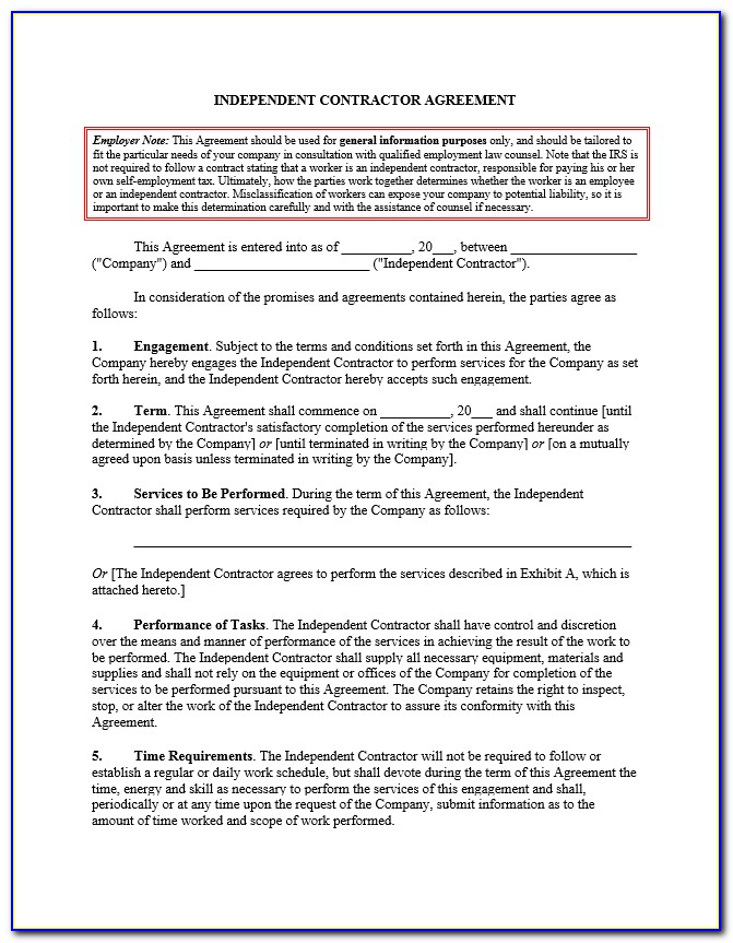 1099 Independent Contractor Agreement Sample