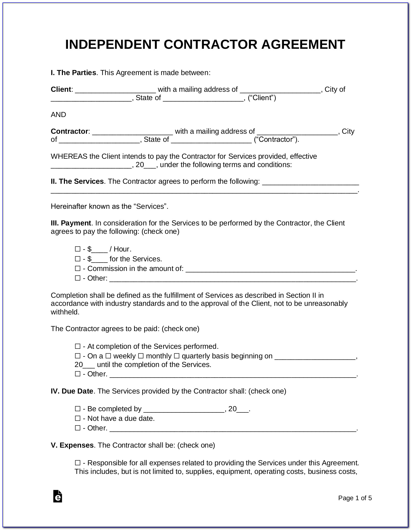 1099 Independent Contractor Agreement Template