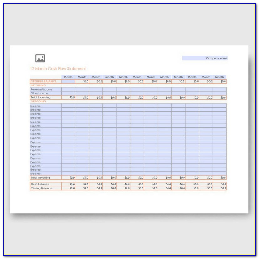 12 Month Cash Flow Statement Template Excel