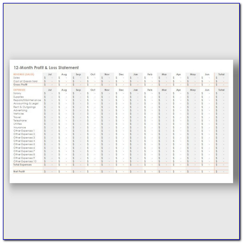 12 Month Income Statement Template Excel