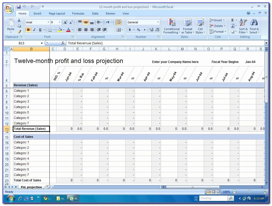 12 Month Profit And Loss Excel Template