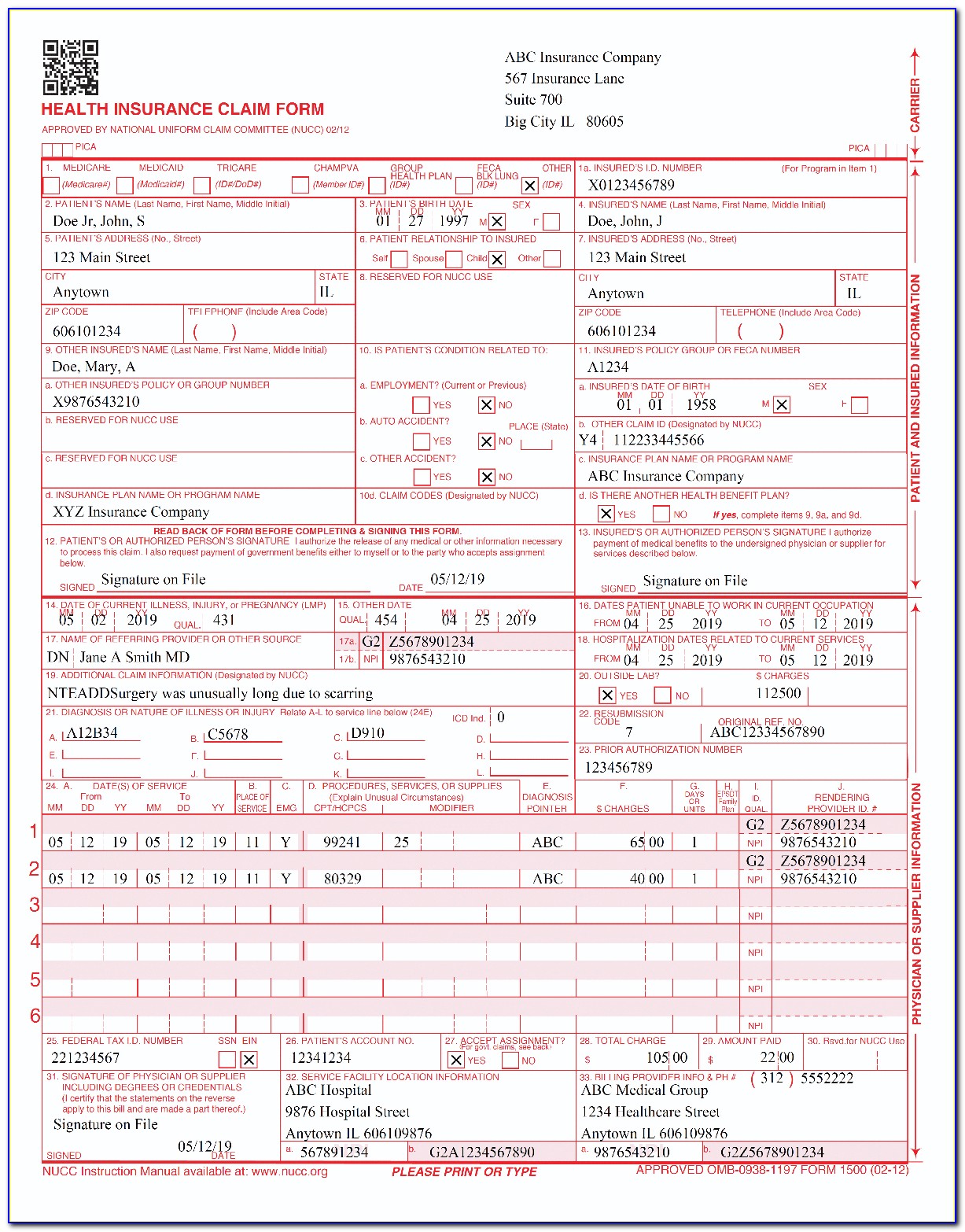 1500 Claim Form Example