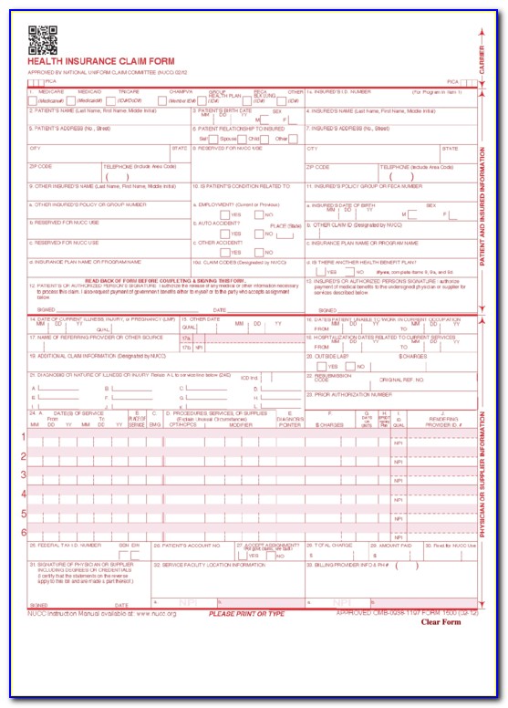 1500 Insurance Form Template