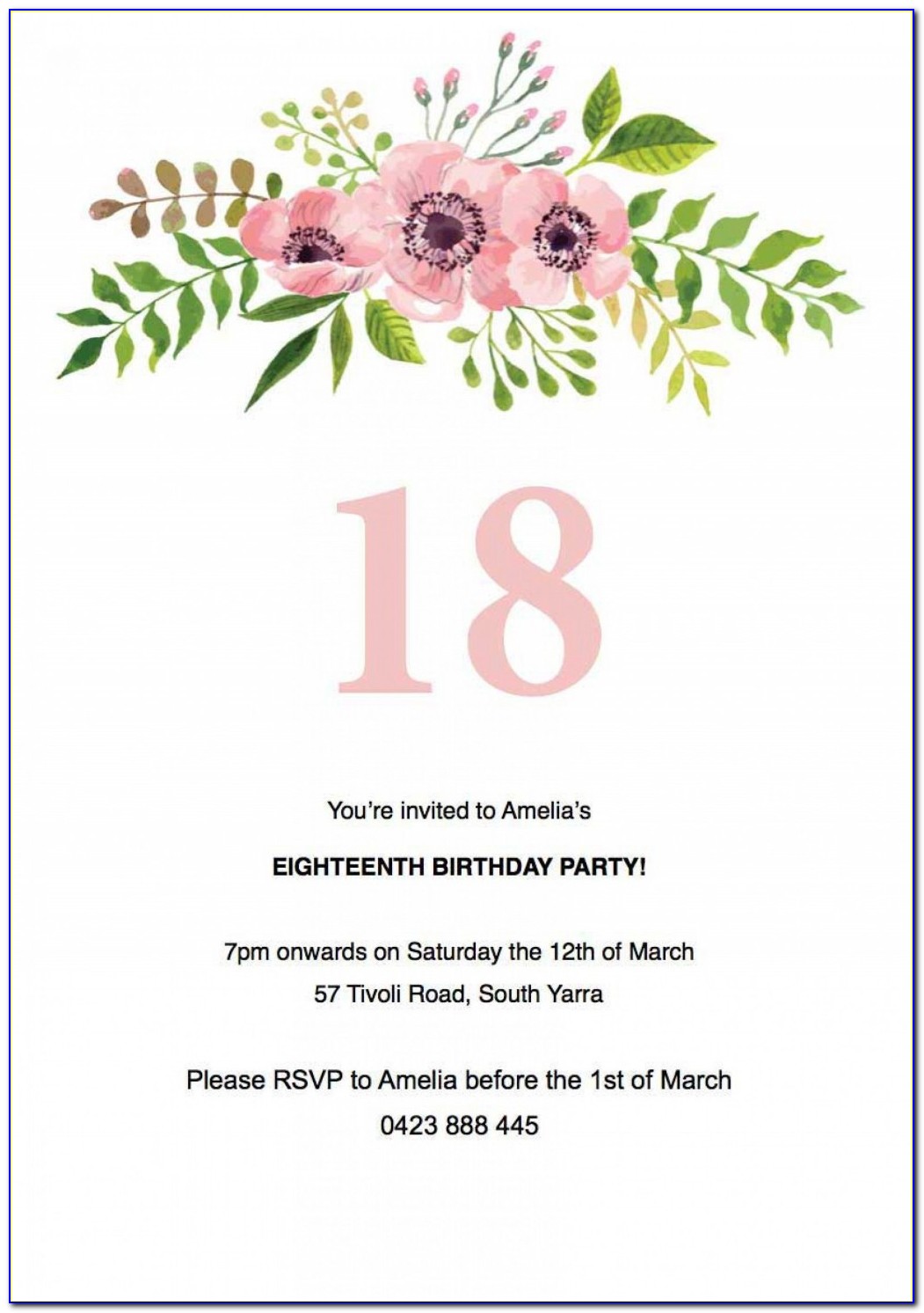 18 Birthday Invitation Template