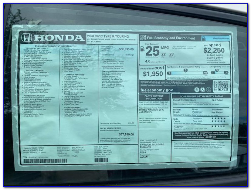 2018 Honda Civic Si Invoice