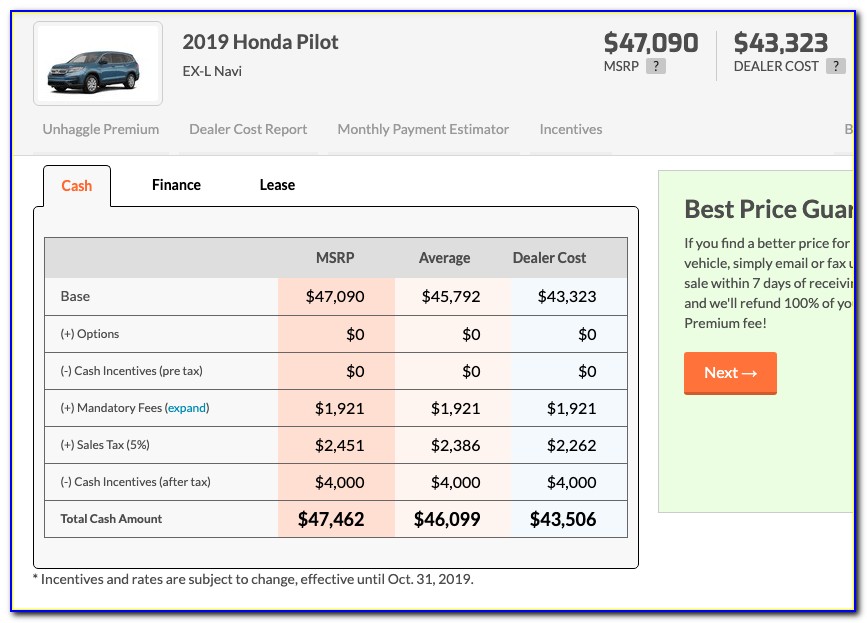 2019 Honda Pilot Touring Dealer Invoice