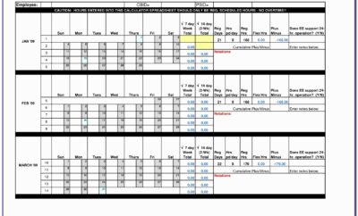 24 Hour Work Schedule Template Excel