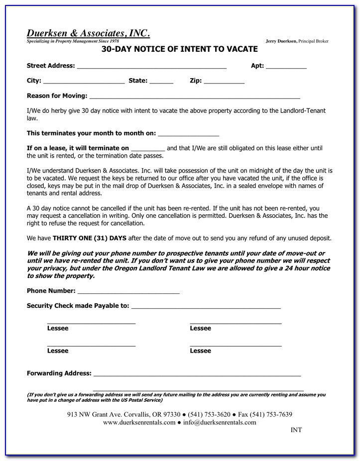 30 Day Eviction Notice Form Free Download