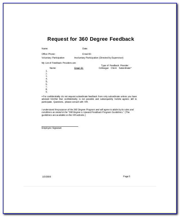 360 Degree Feedback Questions Template