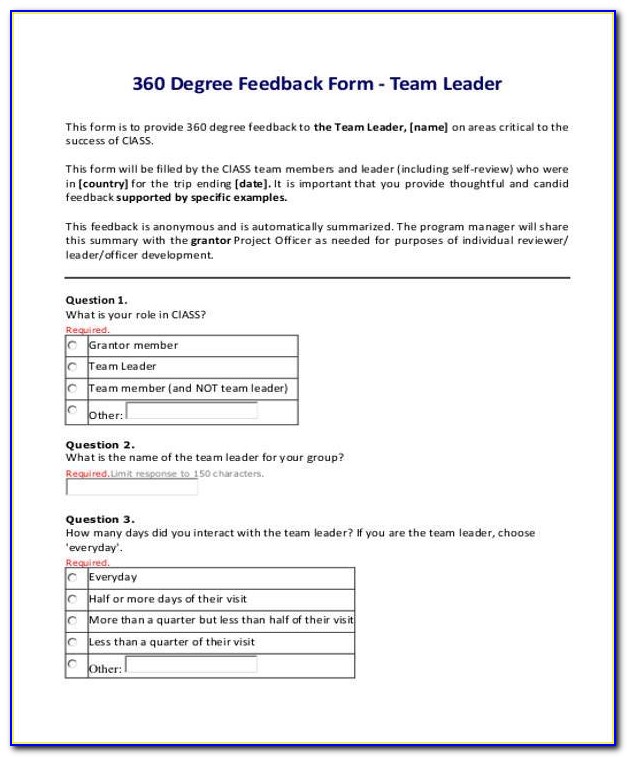 360 Evaluation Form Template