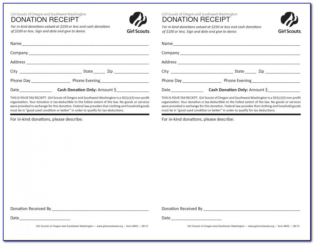 501 C 3 Donation Receipt Form