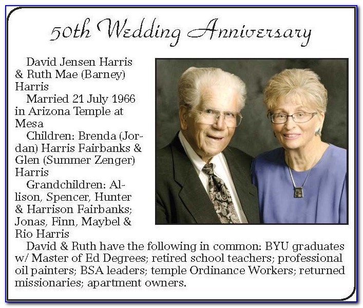50th Wedding Anniversary Newspaper Announcement Template