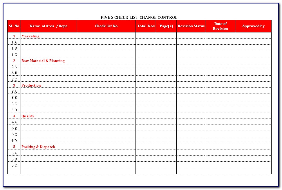 5s Red Tag Template Excel