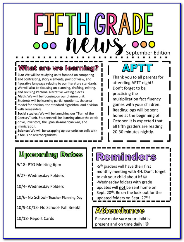 5th Grade Newsletter Template Free