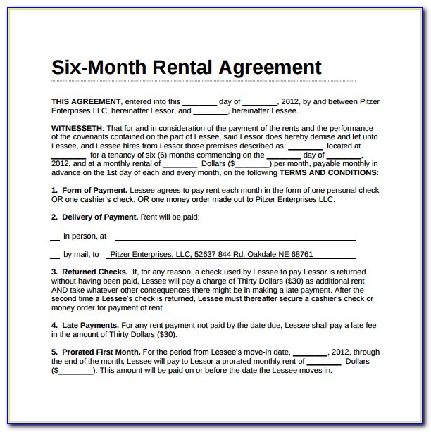 6 Month Tenancy Agreement Template