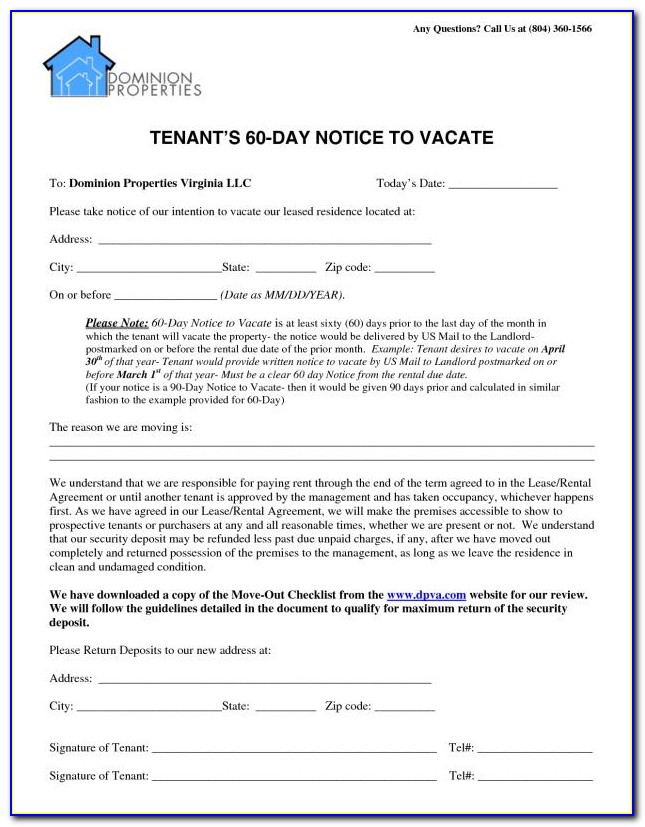 60 Day Notice To Vacate Apartment Letter Template