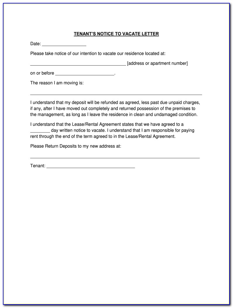 60 Day Vacate Notice Template