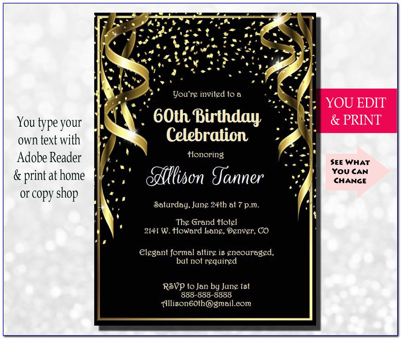 60th Birthday Templates Invitations