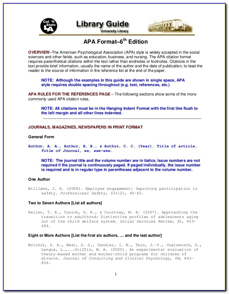 6th Edition Apa Format In Text Citation