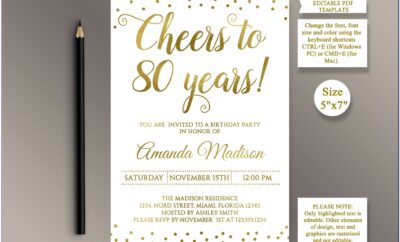 80 Th Birthday Invitations Templates Free