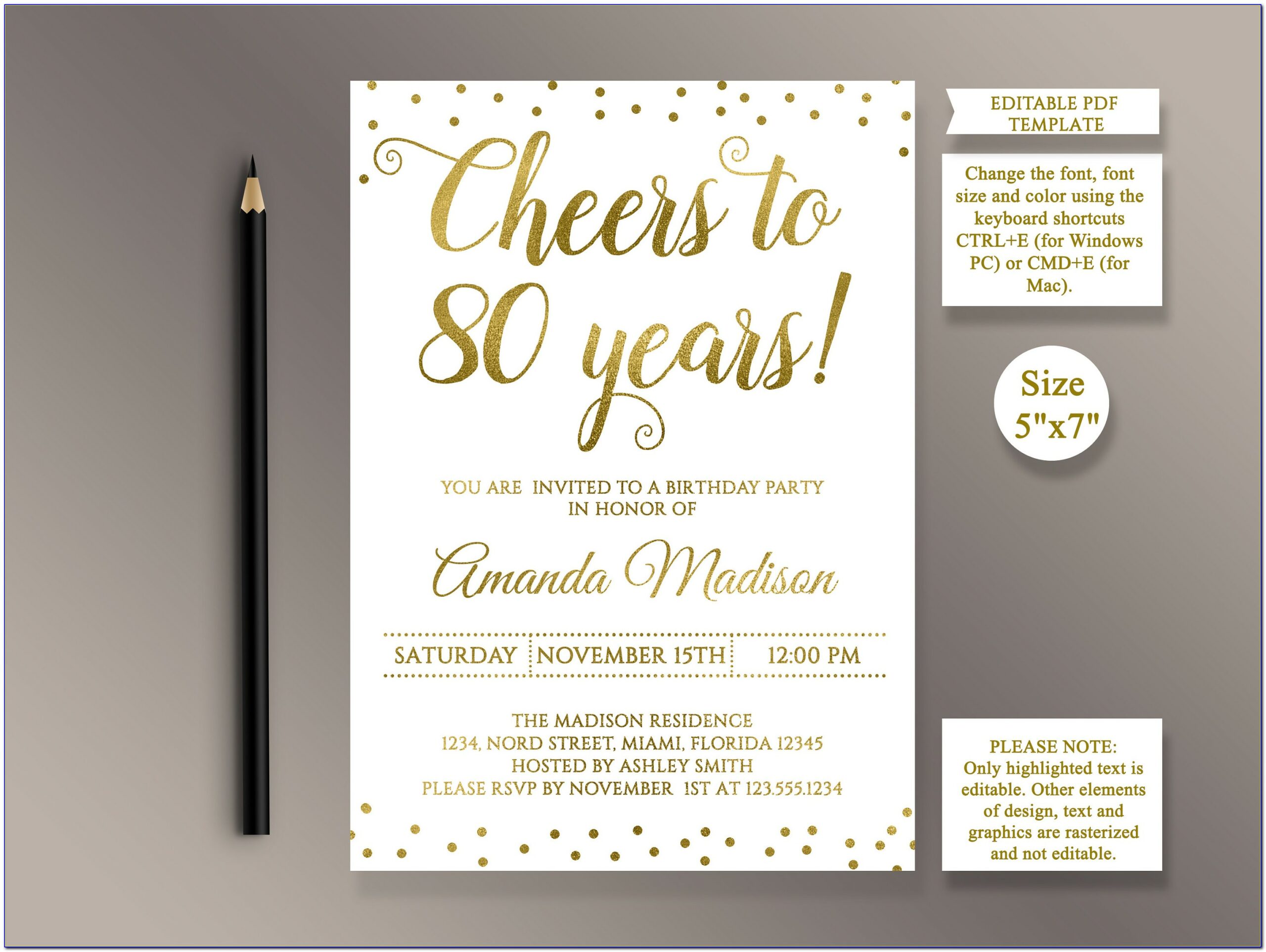 80 Th Birthday Invitations Templates Free