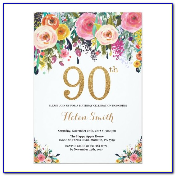90th Birthday Invitation Samples