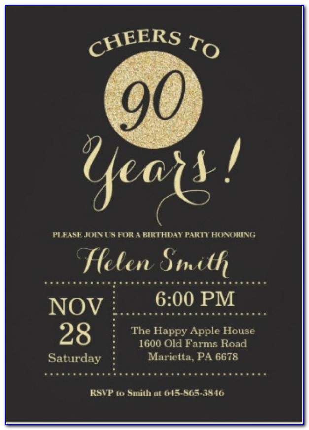 90th Birthday Invitations Templates