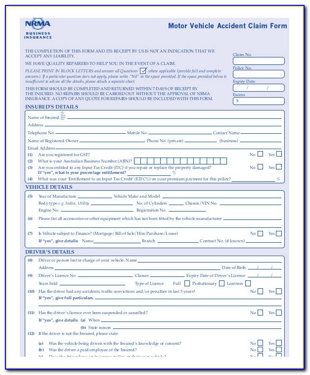 Accident Claim Form Template