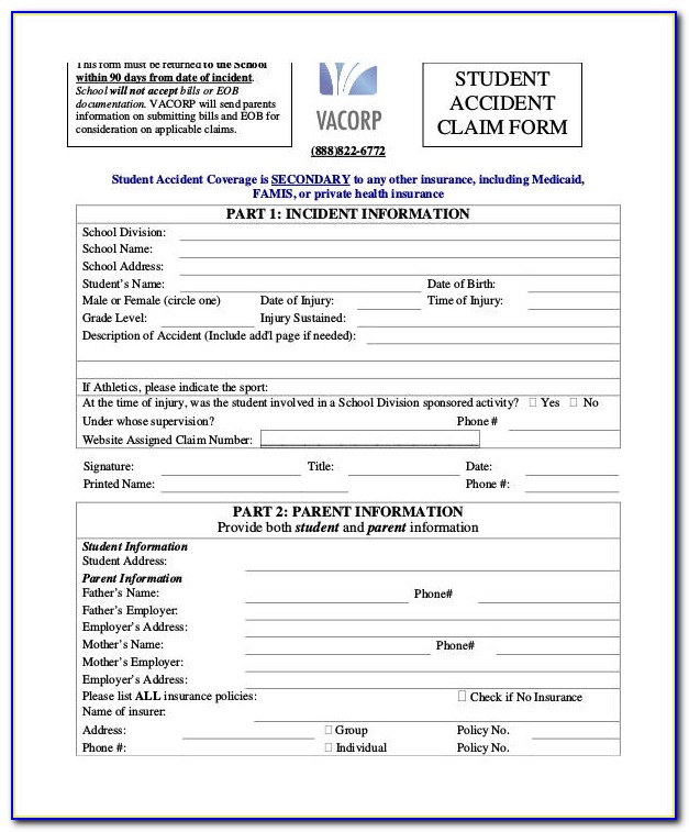 Accident Claim Forms Templates