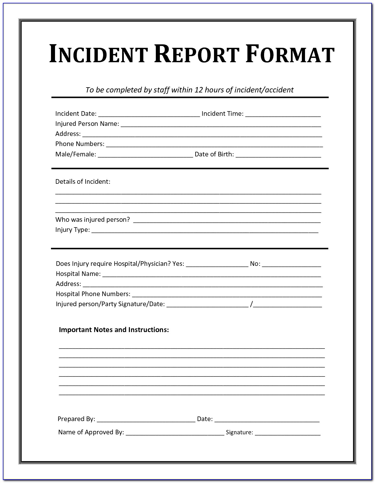 Accident Incident Investigation Report Form