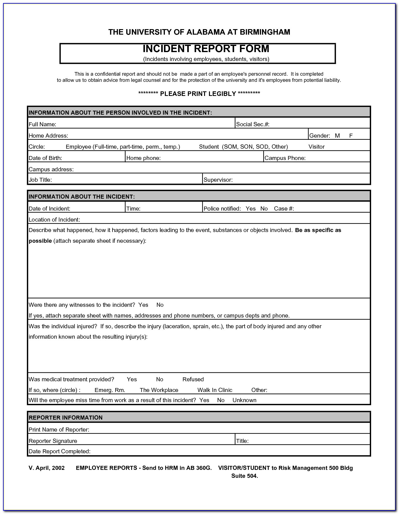 Accident Incident Report Form Example