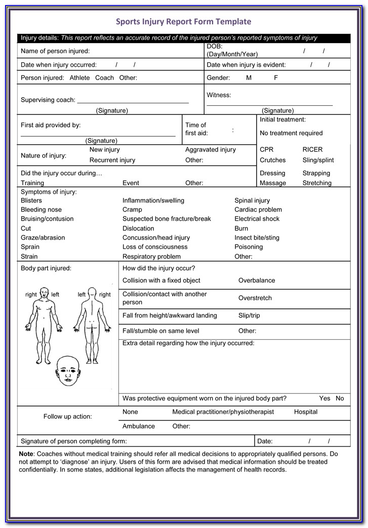 Accident Injury Report Form Example