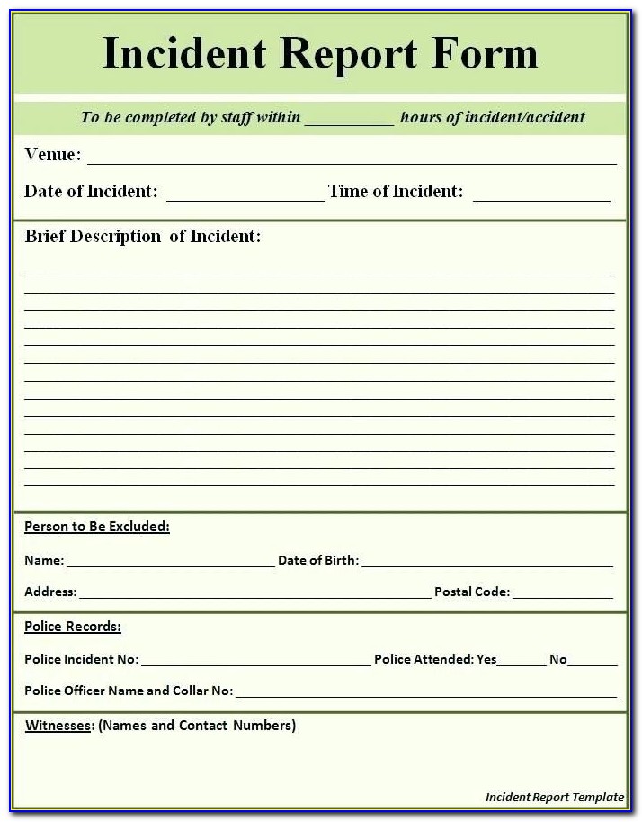 Accident Report Form Template For Child Care