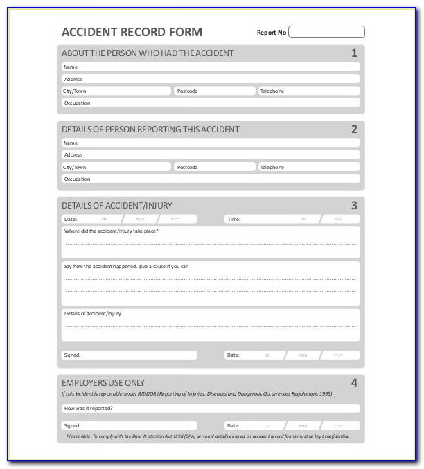 Accident Report Form Template Free Uk