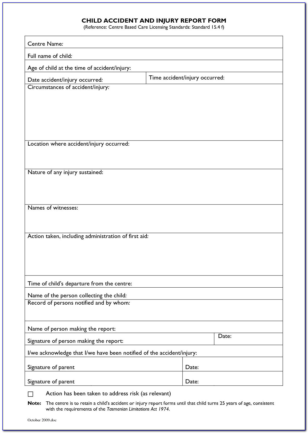 Accident Report Form Template Ireland