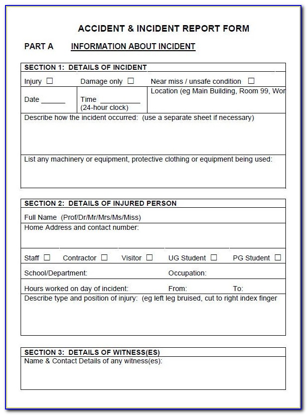Accidentincident Report Forms Templates