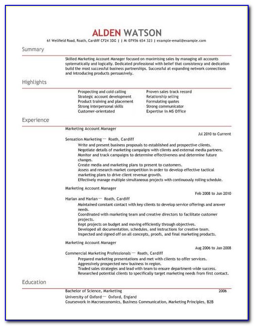 Account Manager Cv Template Word