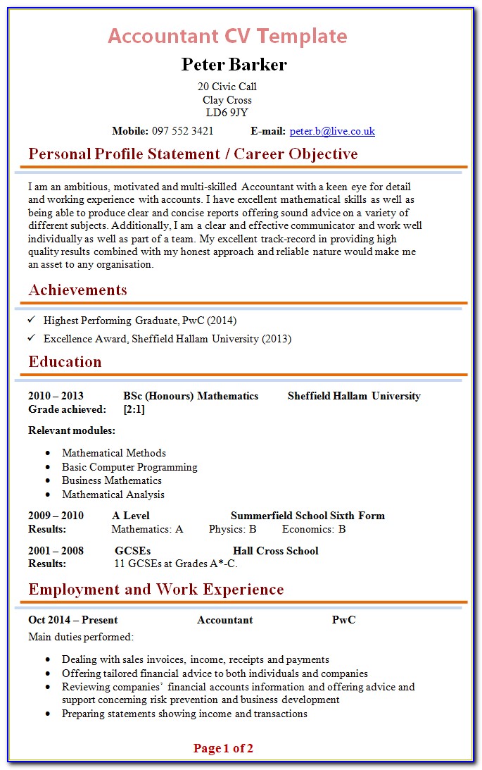 Accountant Resume Format In Word In India