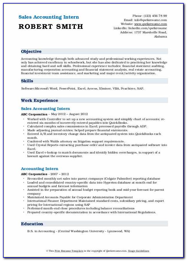 Accounting Intern Resume Examples